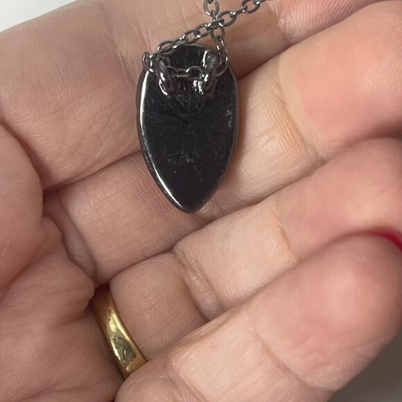 pendant necklace costume jewelry gunmetal gray peach rhinestone boho bohemian - Picture 8 of 11